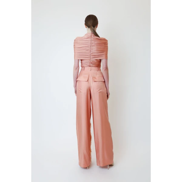 LAPOINTE Silky Twill Relaxed Pleated Pant With Feathers - Pink Pants - New York Luxury Fashion at Luxury Shoes 