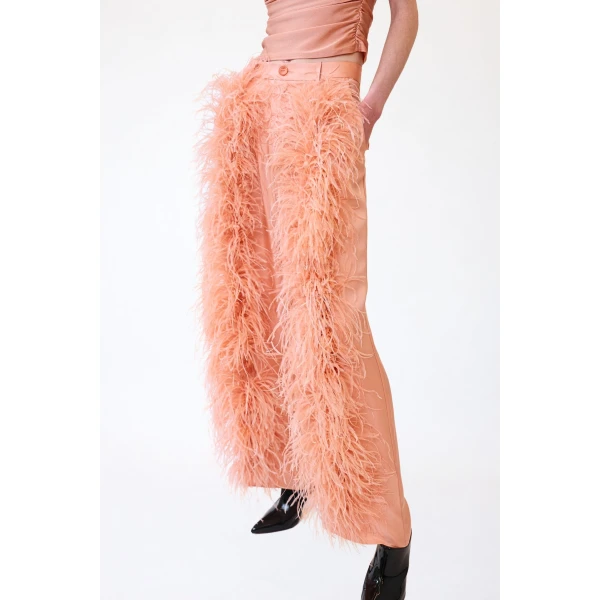 LAPOINTE Silky Twill Relaxed Pleated Pant With Feathers - Pink Pants - New York Luxury Fashion at Luxury Shoes 