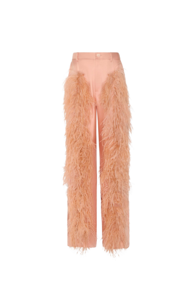 LAPOINTE Silky Twill Relaxed Pleated Pant With Feathers - Pink Pants - New York Luxury Fashion at Luxury Shoes 