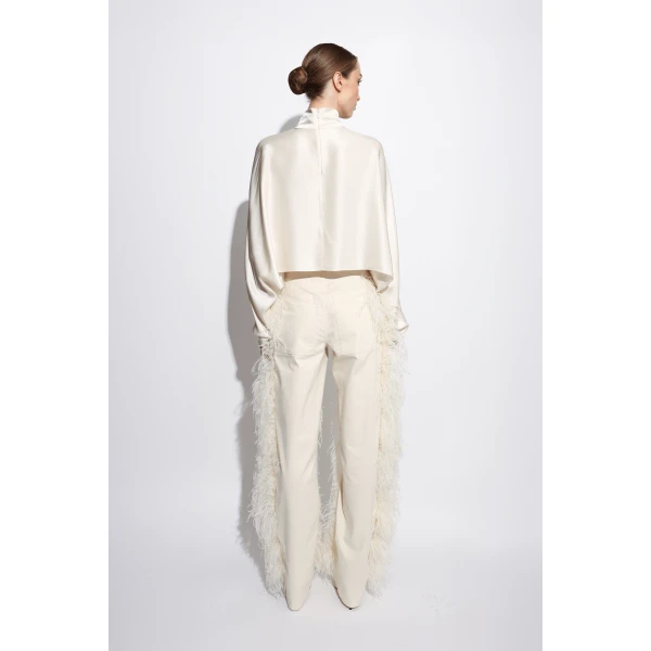 LAPOINTE Stretch Cotton Twill Denim Pant With Feathers - Ivory Pants - New York Luxury Fashion at Luxury Shoes 