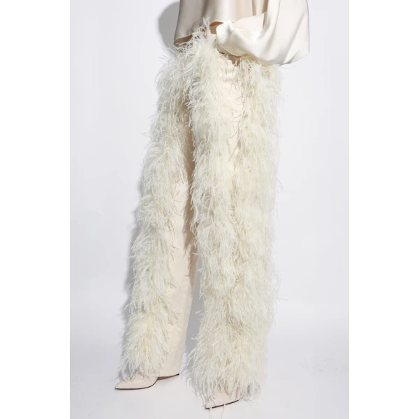 LAPOINTE Stretch Cotton Twill Denim Pant With Feathers - Ivory Pants - New York Luxury Fashion at Luxury Shoes 