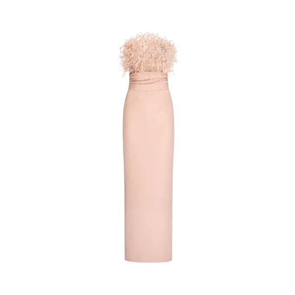 Oscar de la Renta Point d’Esprit Feather Embroidered Gown - Dresses - American Luxury Evening Wear at Luxury Shoes 