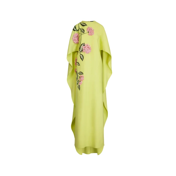 Oscar de la Renta Porcelain Flower Embroidered Caftan - Dresses - American Luxury Evening Wear at Luxury Shoes 