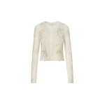 Oscar de la Renta Porcelain Flower Guipure Insert Cardigan - Knitwear - American Luxury Evening Wear at Luxury Shoes 