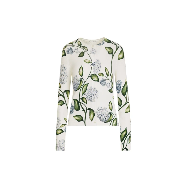 Oscar de la Renta Porcelain Flower-Printed Cardigan - Knitwear - American Luxury Evening Wear at Luxury Shoes 