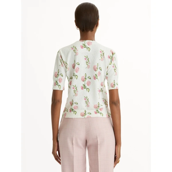 Oscar de la Renta Porcelain Flower-Printed Embroidered Pullover - Knitwear - American Luxury Evening Wear at Luxury Shoes 