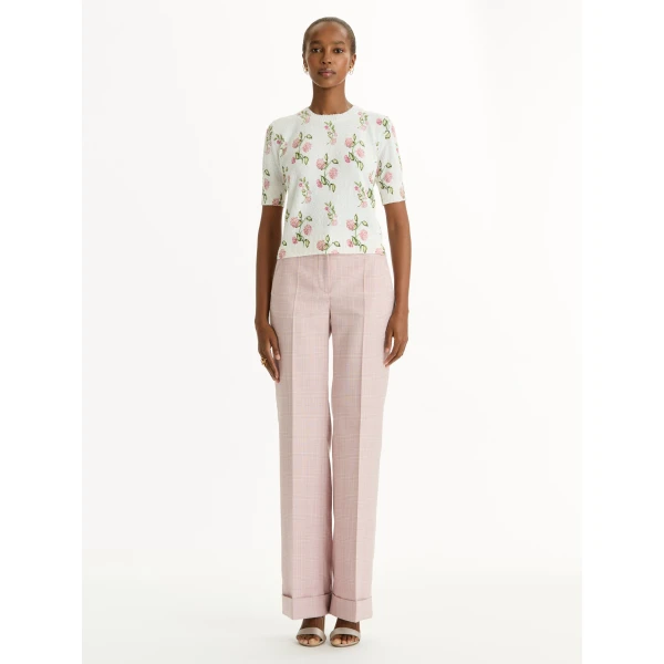 Oscar de la Renta Porcelain Flower-Printed Embroidered Pullover - Knitwear - American Luxury Evening Wear at Luxury Shoes 