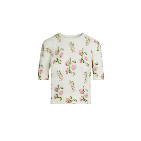Oscar de la Renta Porcelain Flower-Printed Embroidered Pullover - Knitwear - American Luxury Evening Wear at Luxury Shoes 