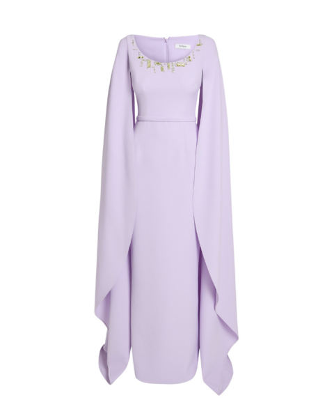Safiyaa Agata Long Dress in Verbena with Gold - Safiyaa Dresses - Heavy Crepe Cape Gown - Shop at Luxury Shoes 