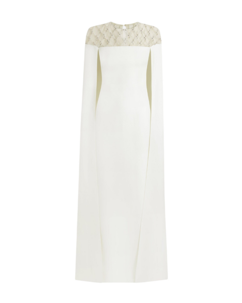Safiyaa Ambere Ivory Long Dress - Safiyaa Dresses - Heavy Crepe Cape Gown - Shop at Luxury Shoes 