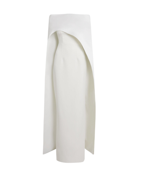 Safiyaa Azrael Long Dress & Maddox Harness in Porcelain - Safiyaa Dresses - Heavy Crepe Cape Gown - Shop at Luxury Shoes 