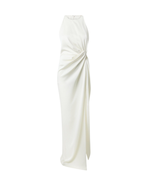 Safiyaa Cameron Ivory Long Dress - Safiyaa Dresses - Heavy Crepe Cape Gown - Shop at Luxury Shoes 