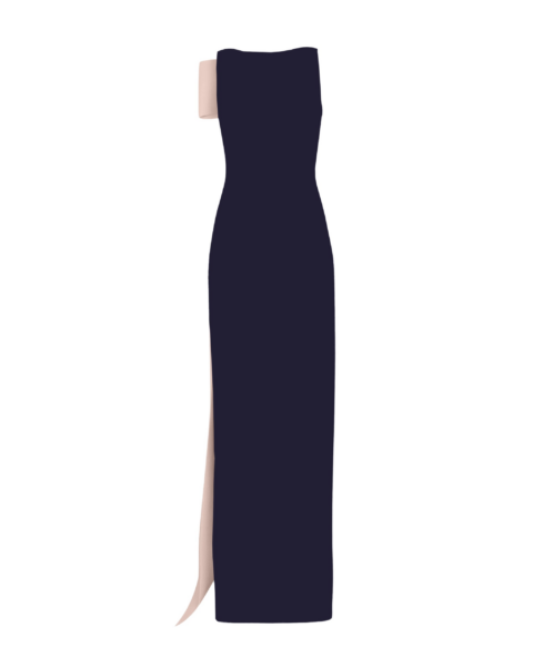 Safiyaa Celestia Long Dress in Azurite & Pale Pink - Safiyaa Dresses - Heavy Crepe Cape Gown - Shop at Luxury Shoes 