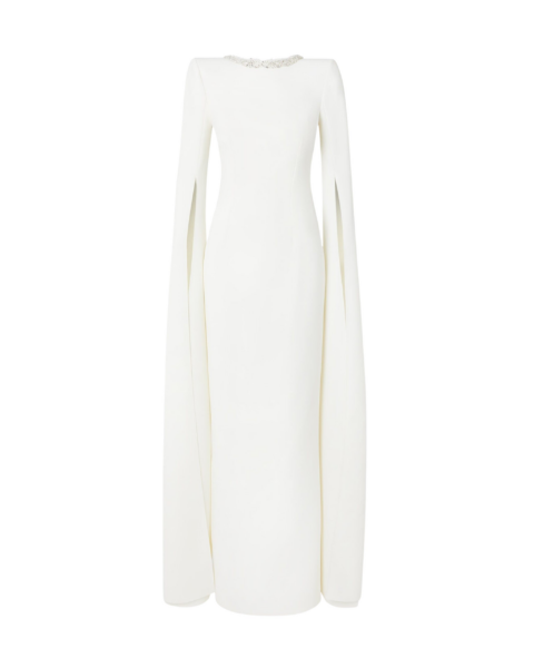 Safiyaa Destiny Ivory Long Dress - Safiyaa Dresses - Heavy Crepe Cape Gown - Shop at Luxury Shoes 