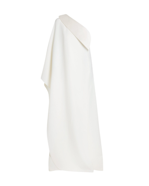 Safiyaa Eleonora Long Dress in Ivory - Safiyaa Dresses - Heavy Crepe Cape Gown - Shop at Luxury Shoes 