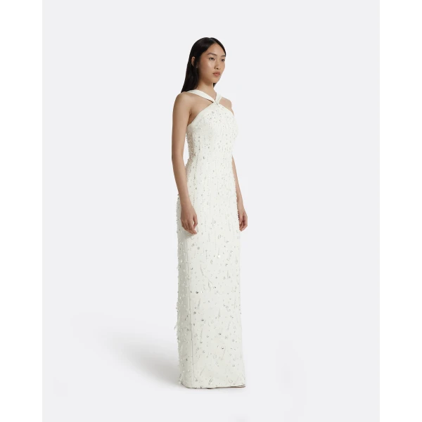 Safiyaa Elspeth Ivory Long Dress - Safiyaa Dresses - Heavy Crepe Cape Gown - Shop at Luxury Shoes 