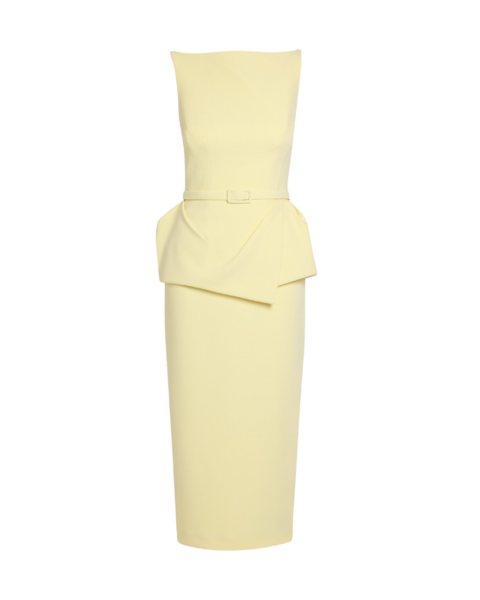 Safiyaa Flaminia Midi Dress Midi in Pale Yellow - Safiyaa Dresses - Heavy Crepe Cape Gown - Shop at Luxury Shoes 