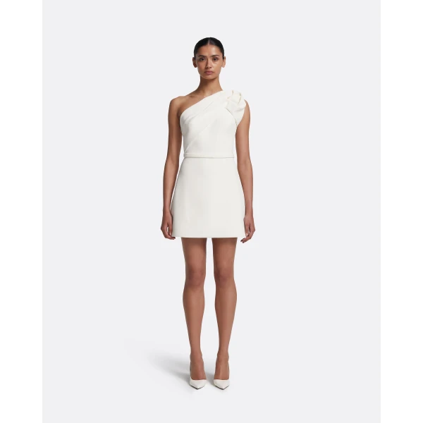 Safiyaa Jaden Short Dress in Ivory - Safiyaa Dresses - Heavy Crepe Cape Gown - Shop at Luxury Shoes 