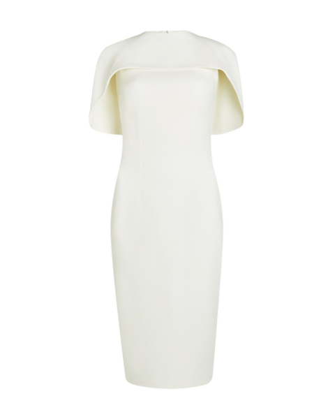 Safiyaa Kalika Ivory Midi Dress - Safiyaa Dresses - Heavy Crepe Cape Gown - Shop at Luxury Shoes 