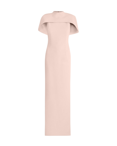 Safiyaa Kalika Long Dress in Pale Pink - Safiyaa Dresses - Heavy Crepe Cape Gown - Shop at Luxury Shoes 