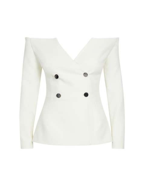 Safiyaa Kamile Ivory Jacket - Safiyaa Jackets - Heavy Crepe Cape Gown - Shop at Luxury Shoes 