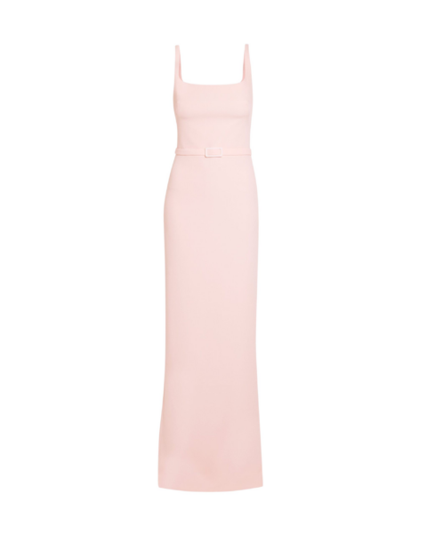 Safiyaa Kristena Long Dress in Pale Pink - Safiyaa Dresses - Heavy Crepe Cape Gown - Shop at Luxury Shoes 