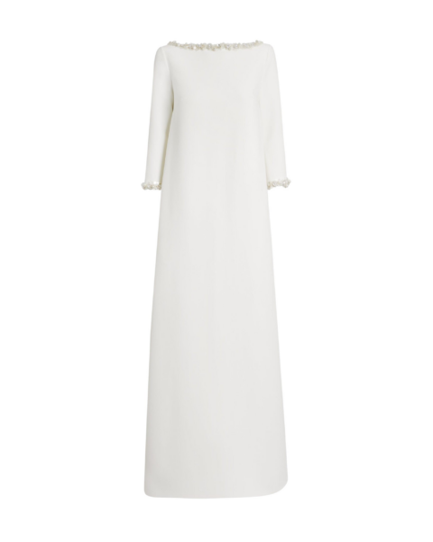 Safiyaa Lanai Long Dress in Ivory with Crystal - Safiyaa Dresses - Heavy Crepe Cape Gown - Shop at Luxury Shoes 