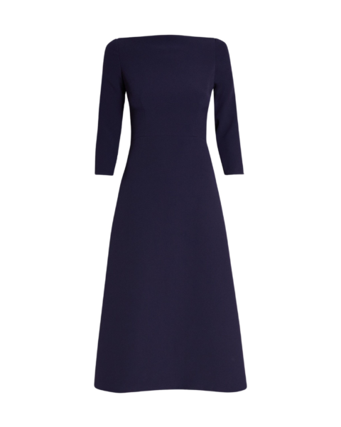 Safiyaa Luciana Midi Dress in Azurite - Safiyaa Dresses - Heavy Crepe Cape Gown - Shop at Luxury Shoes 