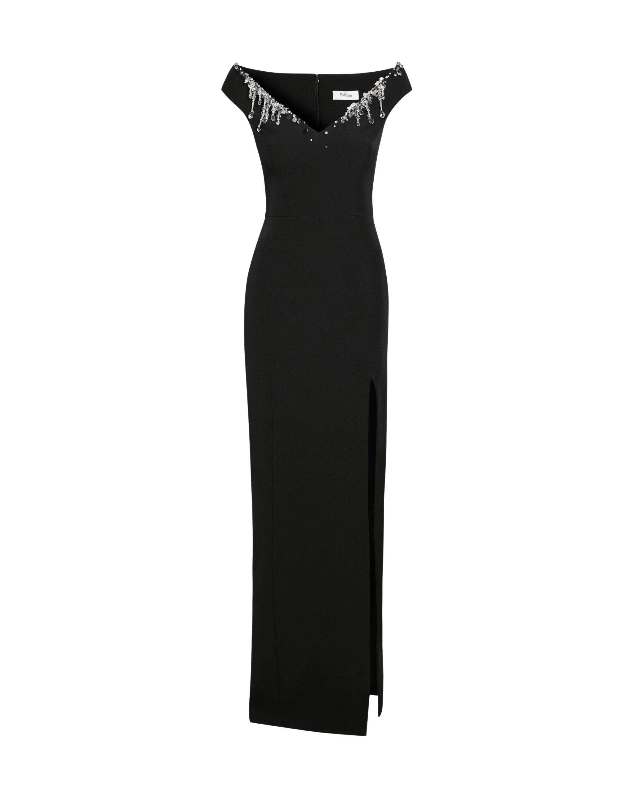 Safiyaa-Lucrezia-Long-Dress-in-Black-with-Smokecrystal-Coveti-scaled61861_nobg Safiyaa Lucrezia Long Dress in Black with Smoke/crystal - Safiyaa Dresses - Heavy Crepe Cape Gown - Shop at Luxury Shoes