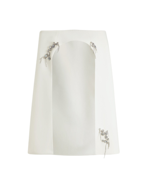 Safiyaa Manorel Ivory Broken Jewellery Embroidered Harness & Rowan Dress - Safiyaa Dresses - Heavy Crepe Cape Gown - Shop at Luxury Shoes 