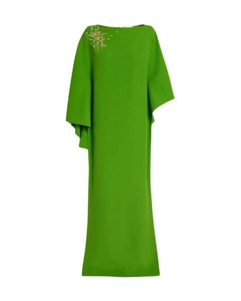 Safiyaa Marcellina Long Dress in Verdant Green with Multi-greens - Safiyaa Dresses - Heavy Crepe Cape Gown - Shop at Luxury Shoes 