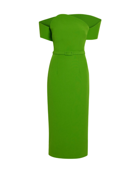 Safiyaa Raffaella Midi Dress in Verdant Green - Safiyaa Dresses - Heavy Crepe Cape Gown - Shop at Luxury Shoes 