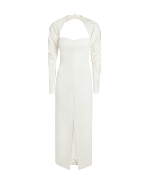 Safiyaa Romane Ivory Midi Dress - Safiyaa Dresses - Heavy Crepe Cape Gown - Shop at Luxury Shoes 