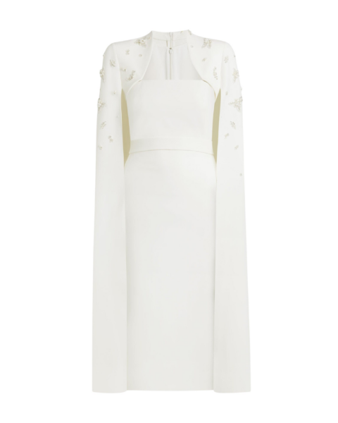Safiyaa Roni Ivory Dress - Safiyaa Dresses - Heavy Crepe Cape Gown - Shop at Luxury Shoes 