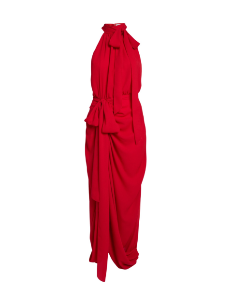 Safiyaa Valentina Midi Dress in Azalea Red - Safiyaa Dresses - Heavy Crepe Cape Gown - Shop at Luxury Shoes 