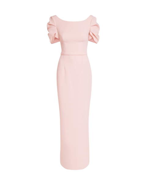 Safiyaa Vanna Dress Long in Pale Pink - Safiyaa Dresses - Heavy Crepe Cape Gown - Shop at Luxury Shoes 