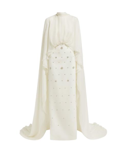 Safiyaa Yulena Ivory Long Dress - Safiyaa Dresses - Heavy Crepe Cape Gown - Shop at Luxury Shoes 
