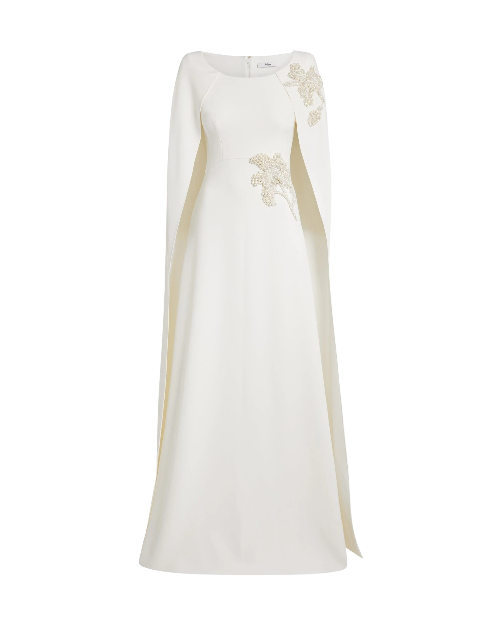 Safiyaa-Yuna-Long-Dress-in-Ivory-with-Pearl-Coveti-scaled41247_nobg Safiyaa Yuna Long Dress in Ivory with Pearl - Safiyaa Dresses - Heavy Crepe Cape Gown - Shop at Luxury Shoes