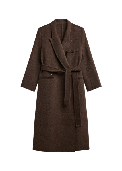 The Frankie Shop Arlene Wool Belted Coat - Brown - Oversized Minimalist Coats in Brown - Shop at Luxury Shoes 