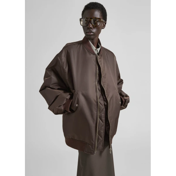 The Frankie Shop Astra Bomber Jacket - Brown - Oversized Minimalist Jackets in Brown - Shop at Luxury Shoes 