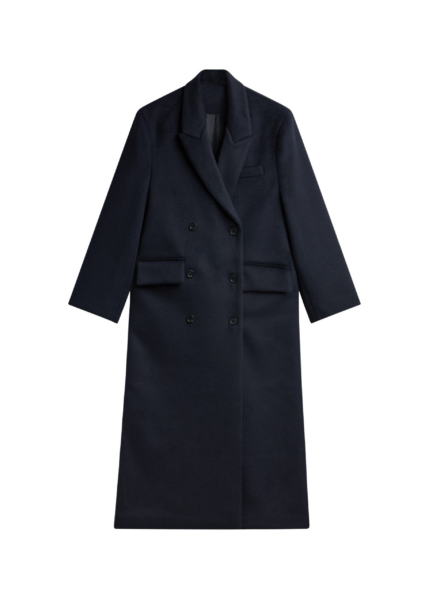 The Frankie Shop Atlin Wool Double-Breasted Coat - Dark Navy - Oversized Minimalist Coats in Blue - Shop at Luxury Shoes 
