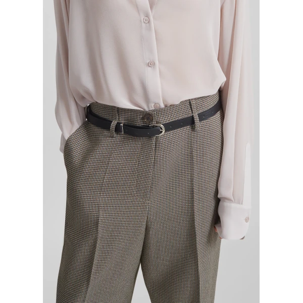 The Frankie Shop Aubel Belted Straight Pants - Black Houndstooth - Oversized Minimalist Pants in Black - Shop at Luxury Shoes 