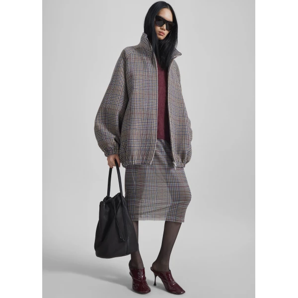 The Frankie Shop Aurora Sheer Mesh Skirt - Beige Glen Plaid - Oversized Minimalist Skirts in Beige - Shop at Luxury Shoes 