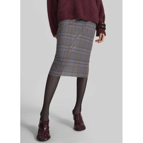 The Frankie Shop Aurora Sheer Mesh Skirt - Beige Glen Plaid - Oversized Minimalist Skirts in Beige - Shop at Luxury Shoes 