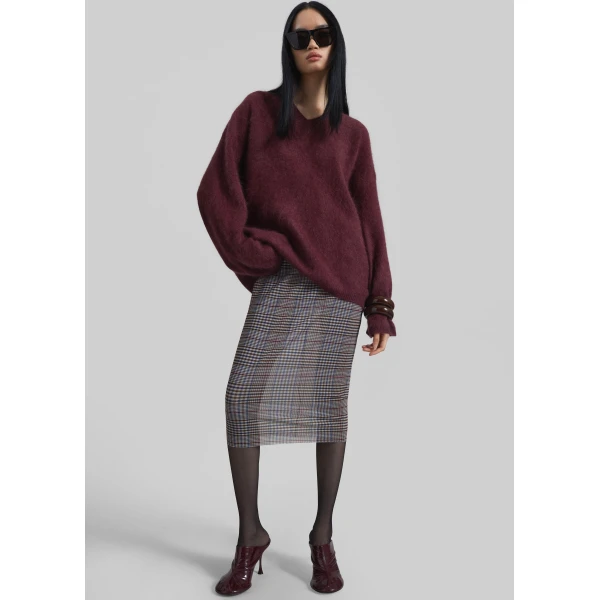 The Frankie Shop Aurora Sheer Mesh Skirt - Beige Glen Plaid - Oversized Minimalist Skirts in Beige - Shop at Luxury Shoes 
