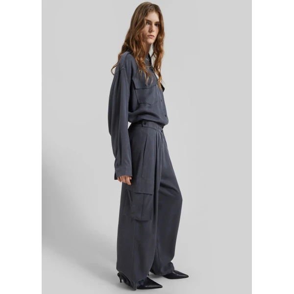 The Frankie Shop Balsta Cargo Shirt - Dark Grey - Oversized Minimalist Tops in Grey - Shop at Luxury Shoes 