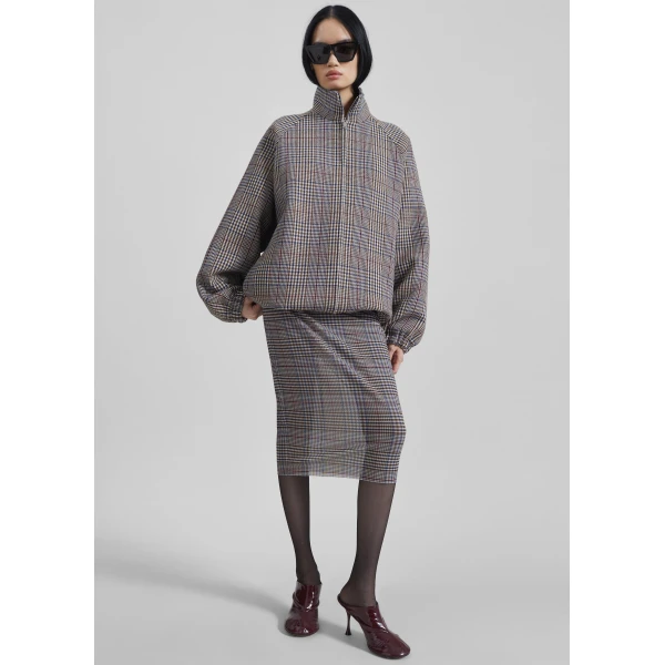 The Frankie Shop Baxter Wool Track Jacket - Beige Glen Plaid - Oversized Minimalist Jackets in Beige - Shop at Luxury Shoes 
