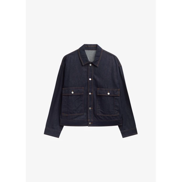The Frankie Shop Belden Boxy Denim Jacket - Dark Wash - Oversized Minimalist Jackets in Blue - Shop at Luxury Shoes 