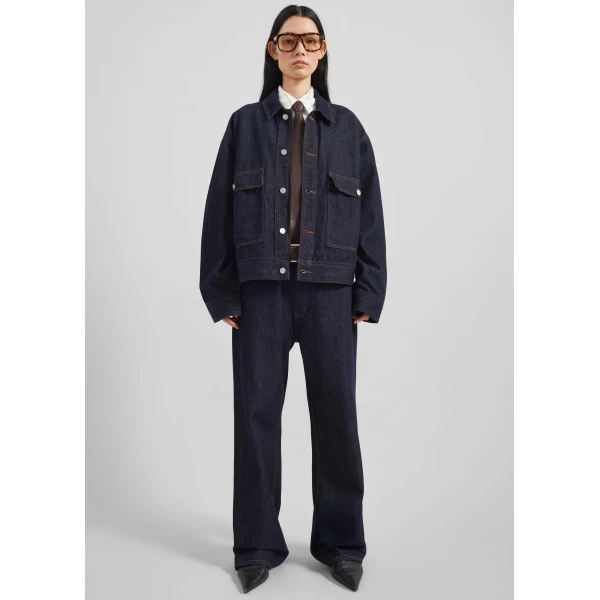 The Frankie Shop Belden Straight Leg Jeans - Dark Wash - Oversized Minimalist Pants in Blue - Shop at Luxury Shoes 