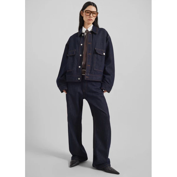 The Frankie Shop Belden Straight Leg Jeans - Dark Wash - Oversized Minimalist Pants in Blue - Shop at Luxury Shoes 